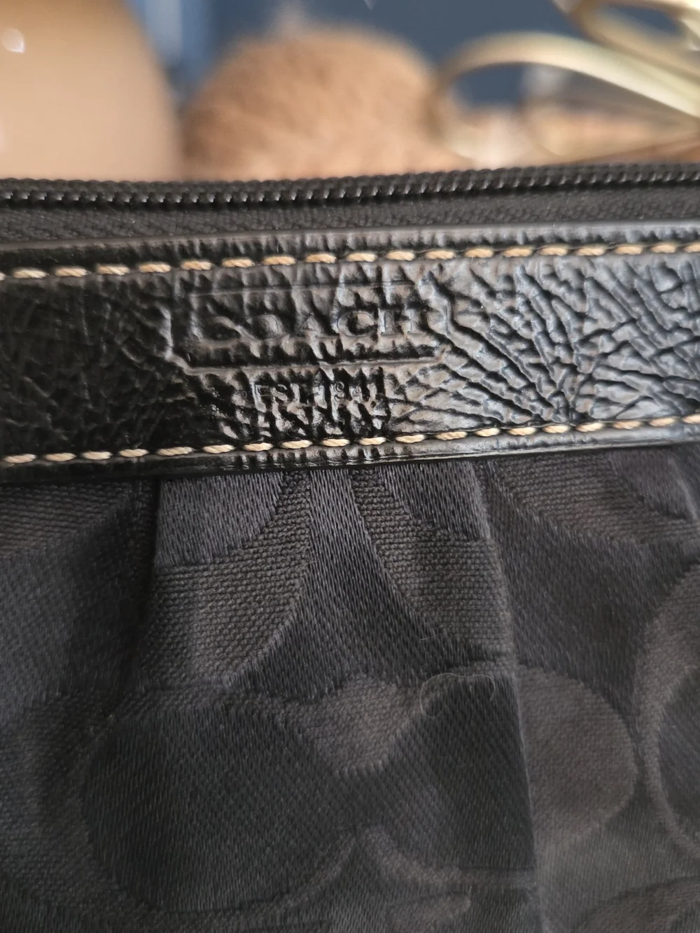 Coach Black Signature C Jacquard Fabric Patent Leather Wristlet